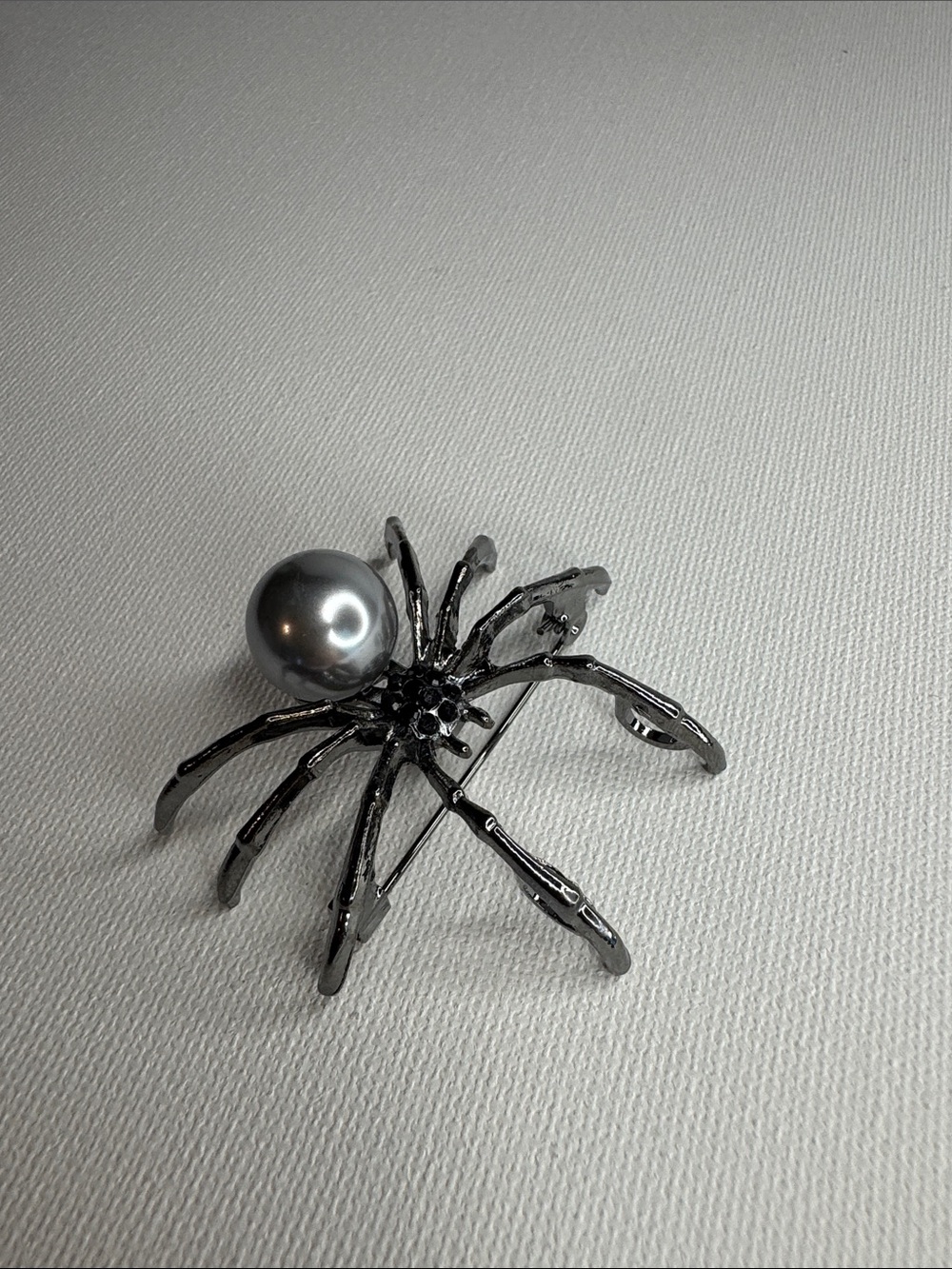 Spider Brooch Pearl Black Crystals